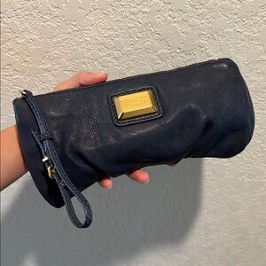 Marc by Marc Jacobs Navy Leather Wristlet with Gold Plaque